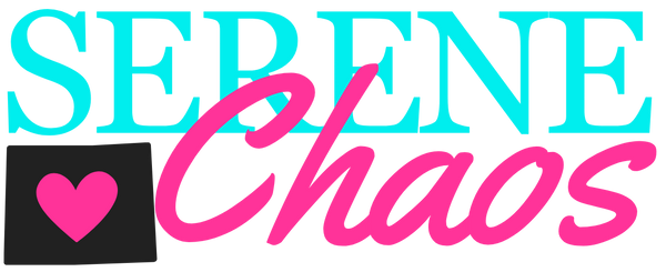 Logo with 'Serenne' in turquoise, 'Chaos' in pink, and a heart symbol on a black background.